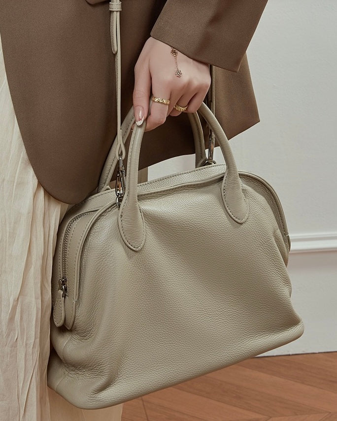 Women's Genuine Leather Grained Dome Bowling Bag