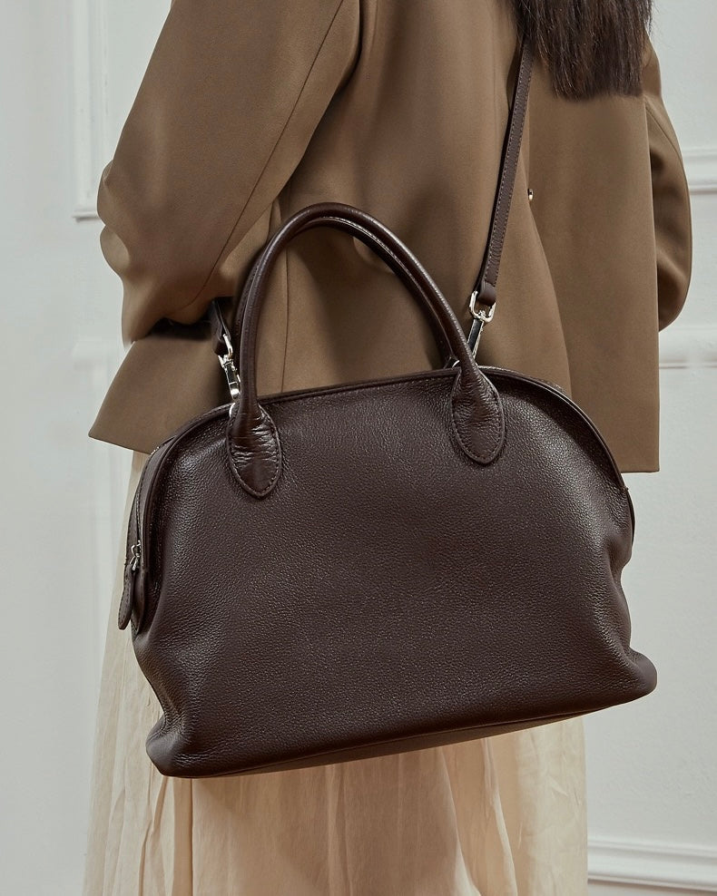 Women's Genuine Leather Grained Dome Bowling Bag