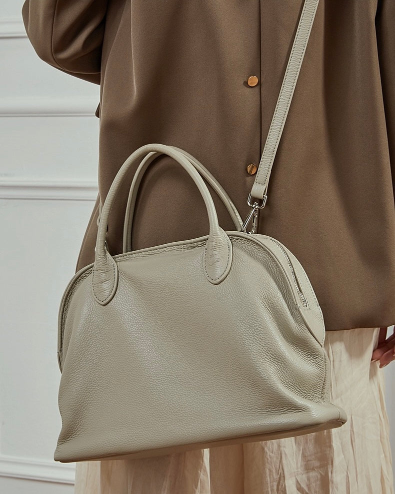 Women's Genuine Leather Grained Dome Bowling Bag