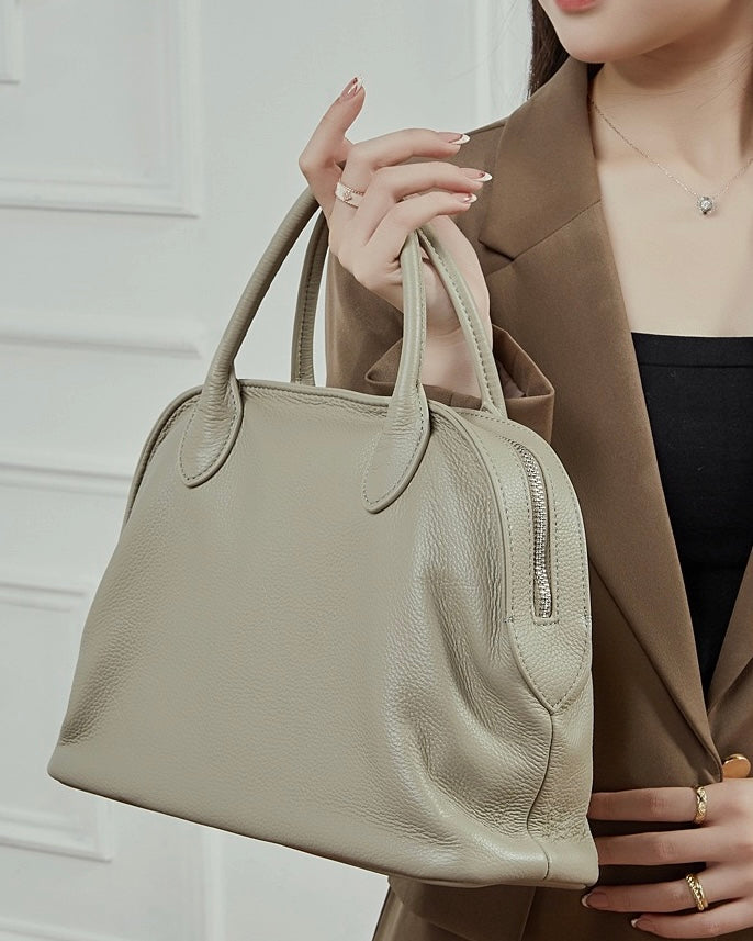 Women's Genuine Leather Grained Dome Bowling Bag