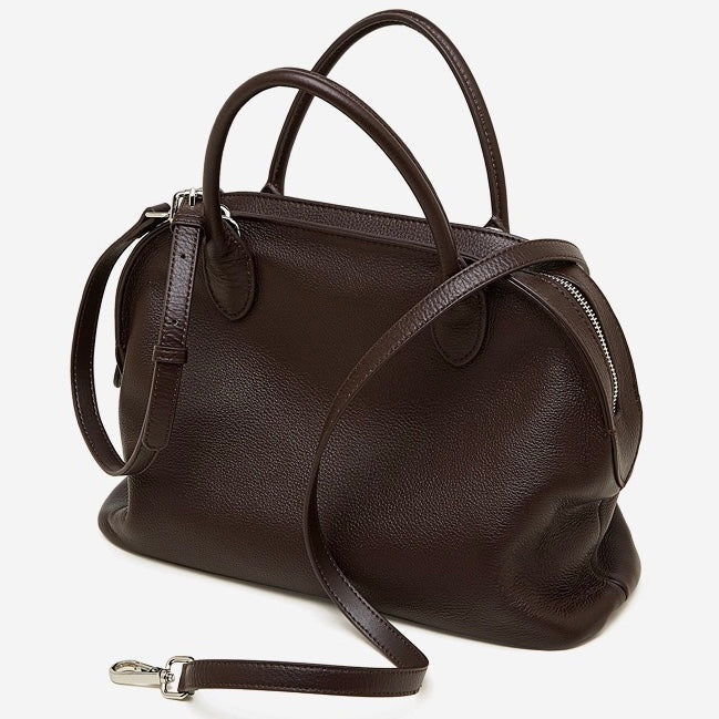 Women's Genuine Leather Grained Dome Bowling Bag