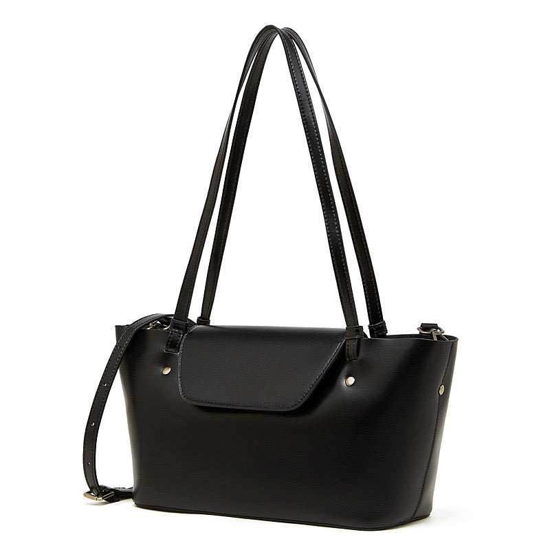 Women's Genuine Leather Flap Shoulder Tote with Dual Straps