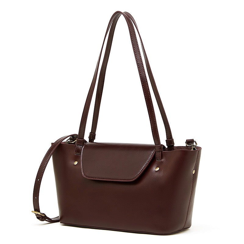 Women's Genuine Leather Flap Shoulder Tote with Dual Straps