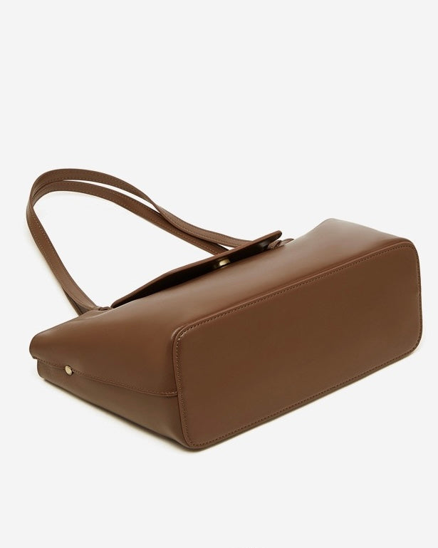 Women's Genuine Leather Flap Shoulder Tote with Dual Straps