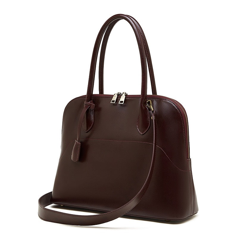 Women's Genuine Leather Dome Satchel with Tassel Detail