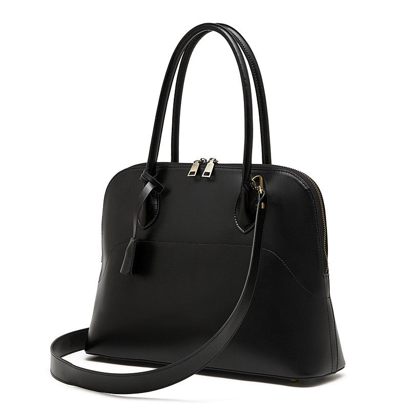 Women's Genuine Leather Dome Satchel with Tassel Detail