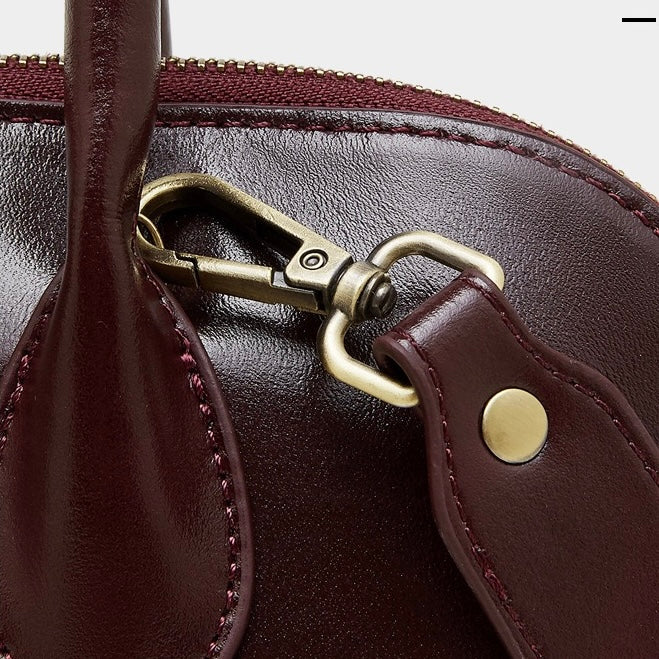 Women's Genuine Leather Dome Satchel with Tassel Detail