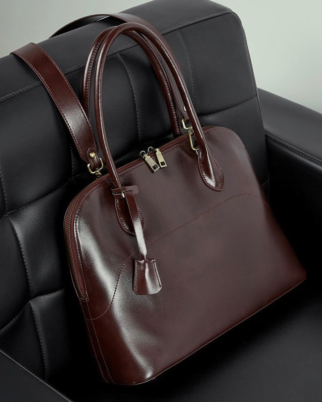 Women's Genuine Leather Dome Satchel with Tassel Detail