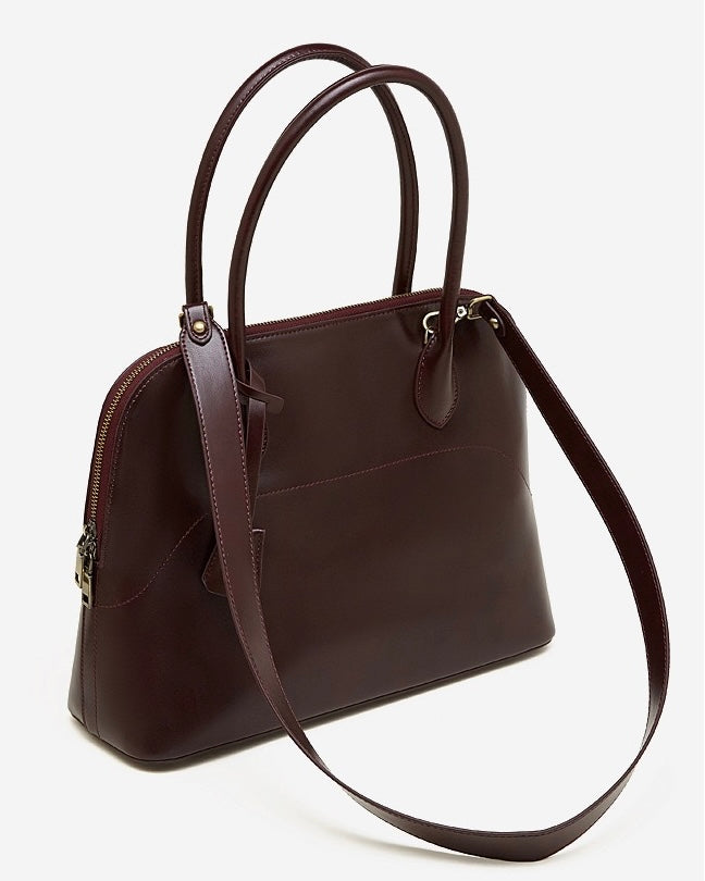 Women's Genuine Leather Dome Satchel with Tassel Detail