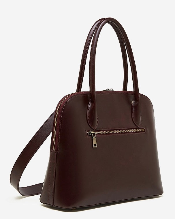 Women's Genuine Leather Dome Satchel with Tassel Detail