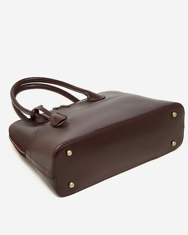 Women's Genuine Leather Dome Satchel with Tassel Detail