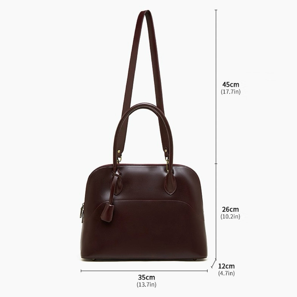 Women's Genuine Leather Dome Satchel with Tassel Detail