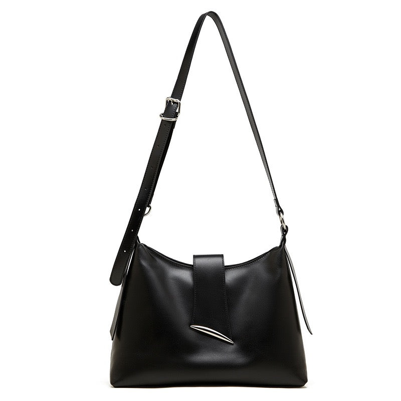 Women's Genuine Leather Hobo Shoulder Bag with Metal Detail