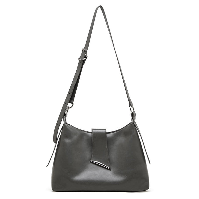 Women's Genuine Leather Hobo Shoulder Bag with Metal Detail