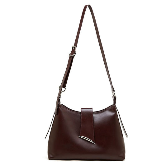 Women's Genuine Leather Hobo Shoulder Bag with Metal Detail