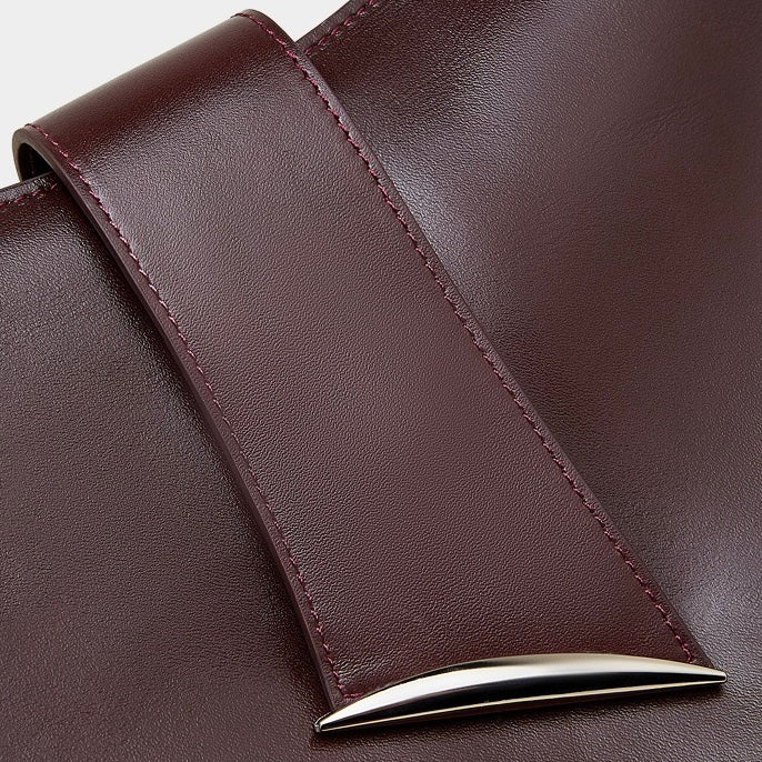 Women's Genuine Leather Hobo Shoulder Bag with Metal Detail