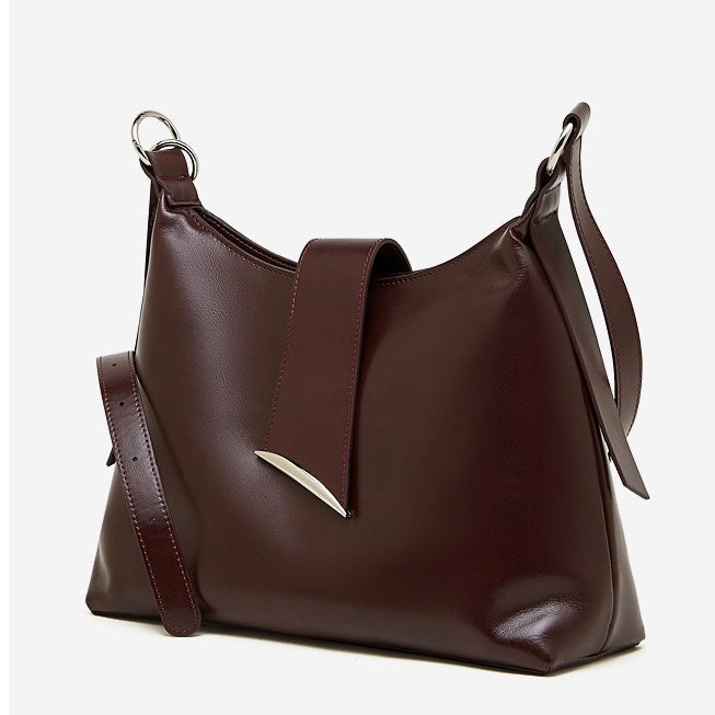 Women's Genuine Leather Hobo Shoulder Bag with Metal Detail