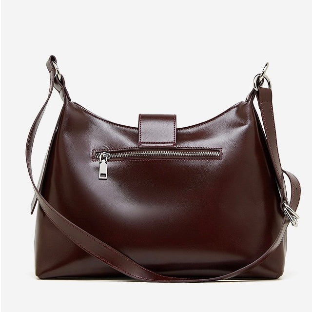 Women's Genuine Leather Hobo Shoulder Bag with Metal Detail