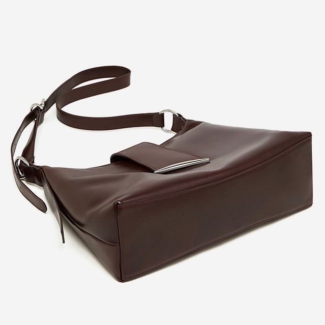 Women's Genuine Leather Hobo Shoulder Bag with Metal Detail