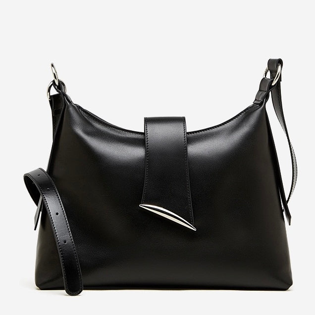 Women's Genuine Leather Hobo Shoulder Bag with Metal Detail
