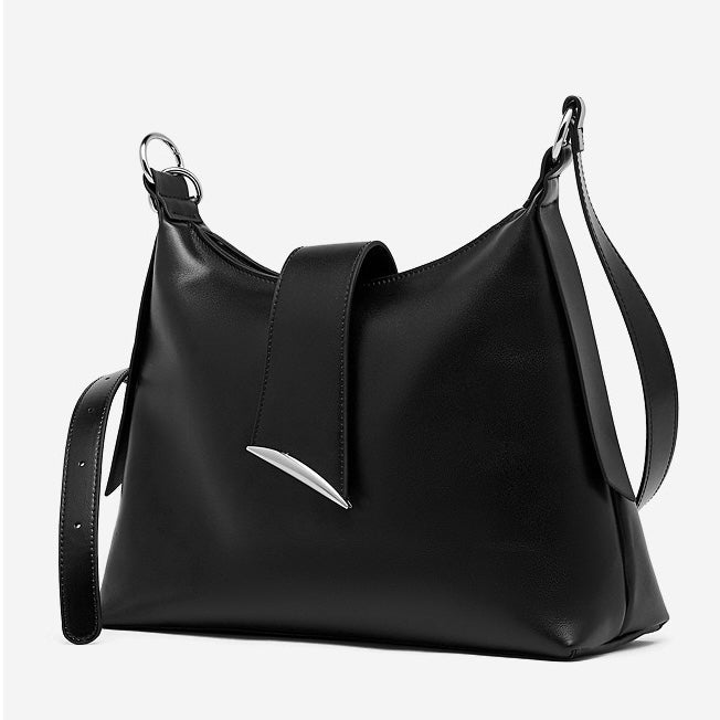 Women's Genuine Leather Hobo Shoulder Bag with Metal Detail