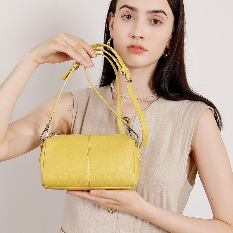 Women's Genuine Leather Soft Cylinder Clutch Bag