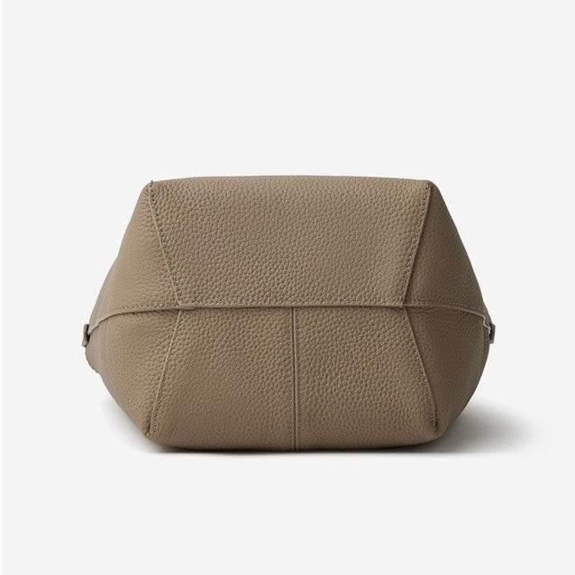 Women's Genuine Leather Pebbled Bucket Bag with Mini Pouch