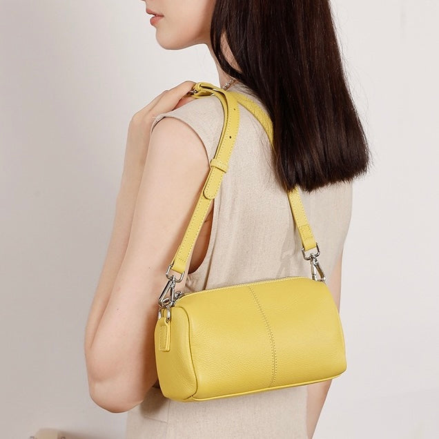 Women's Genuine Leather Soft Cylinder Clutch Bag
