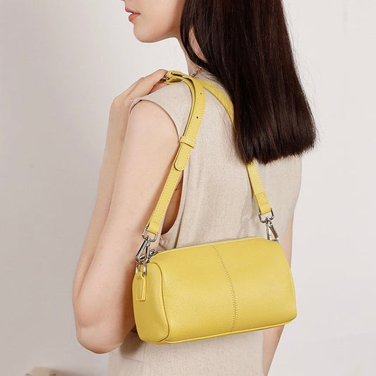 Women's Genuine Leather Soft Cylinder Clutch Bag