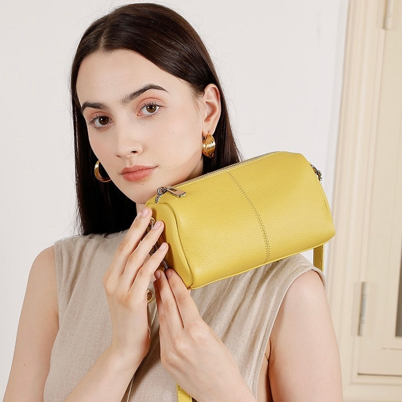 Women's Genuine Leather Soft Cylinder Clutch Bag