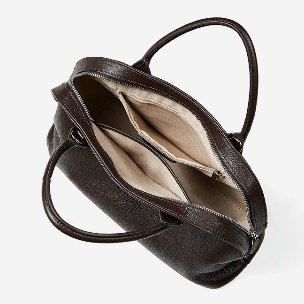 Women's Genuine Leather Grained Dome Bowling Bag