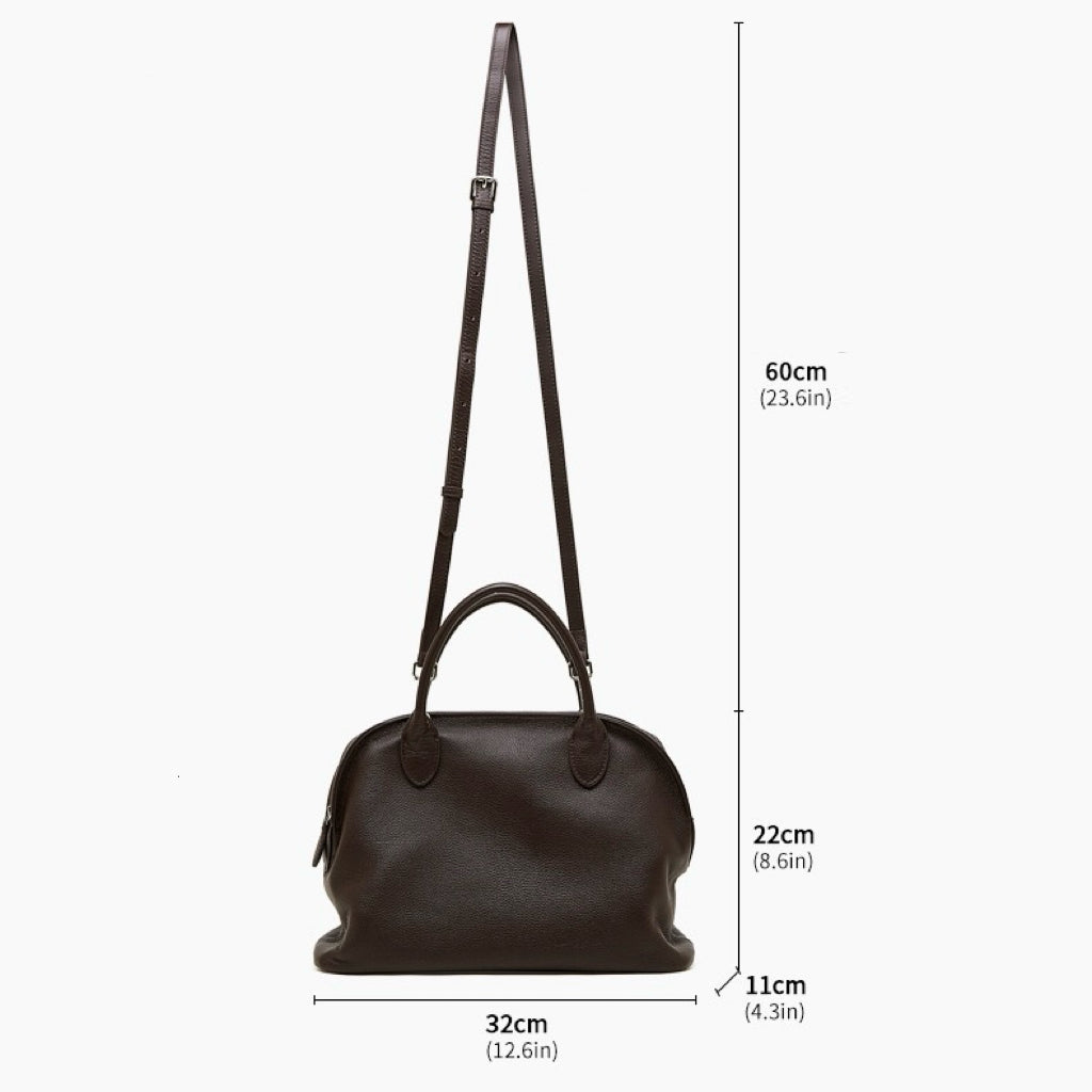 Women's Genuine Leather Grained Dome Bowling Bag