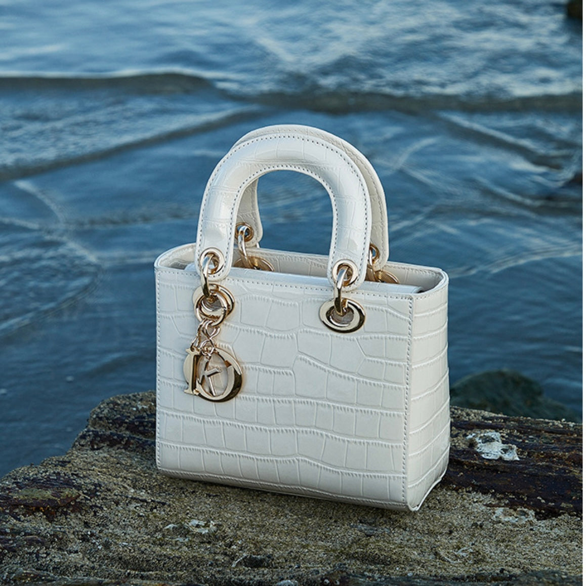 Women's Genuine Leather Croc Embossed Top Handle Crossbody Bag