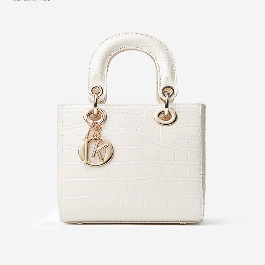 Women's Genuine Leather Croc Embossed Top Handle Crossbody Bag
