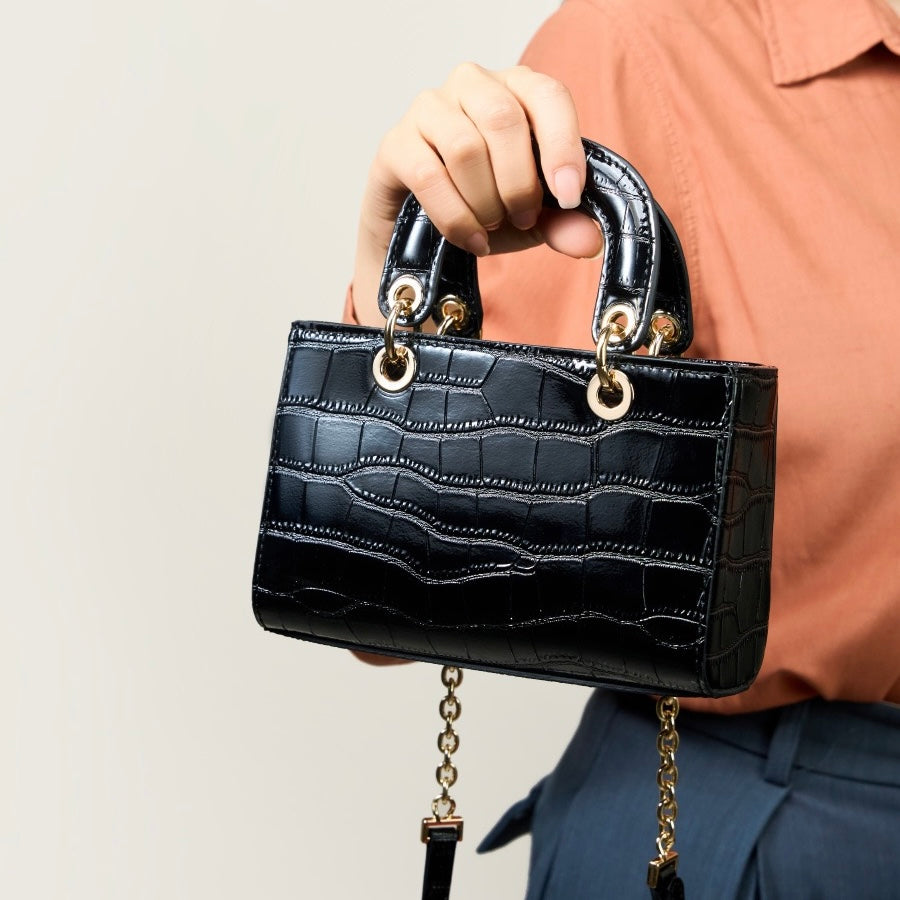 Women's Genuine Leather Croc Embossed Top Handle Handbag