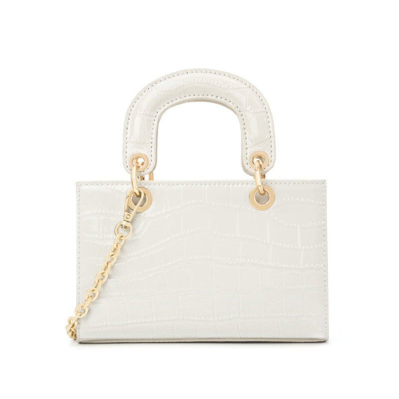 Women's Genuine Leather Croc Embossed Top Handle Handbag