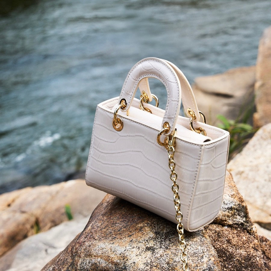 Women's Genuine Leather Croc Embossed Top Handle Handbag