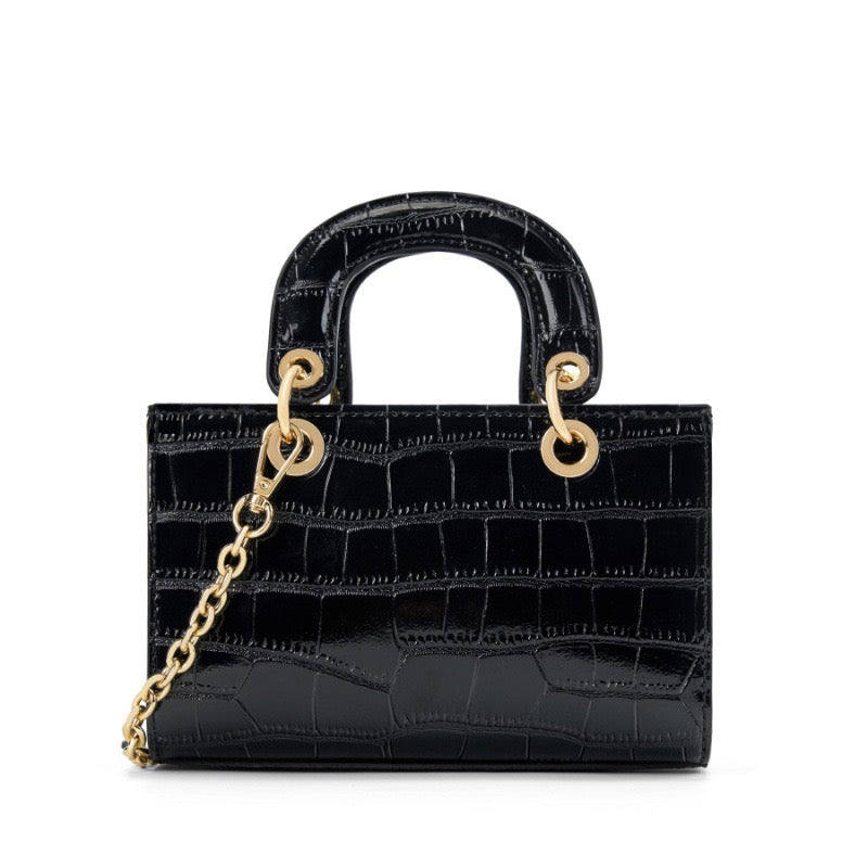 Women's Genuine Leather Croc Embossed Top Handle Handbag