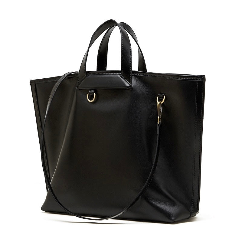 Women's Full-Grain Cowhide Tote with Polished Metal Hardware