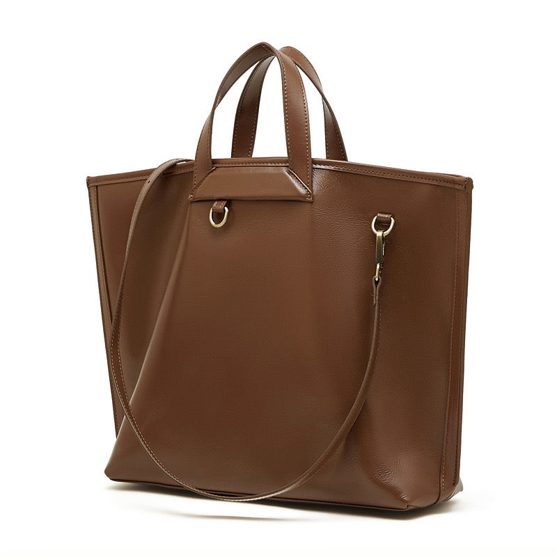 Women's Full-Grain Cowhide Tote with Polished Metal Hardware