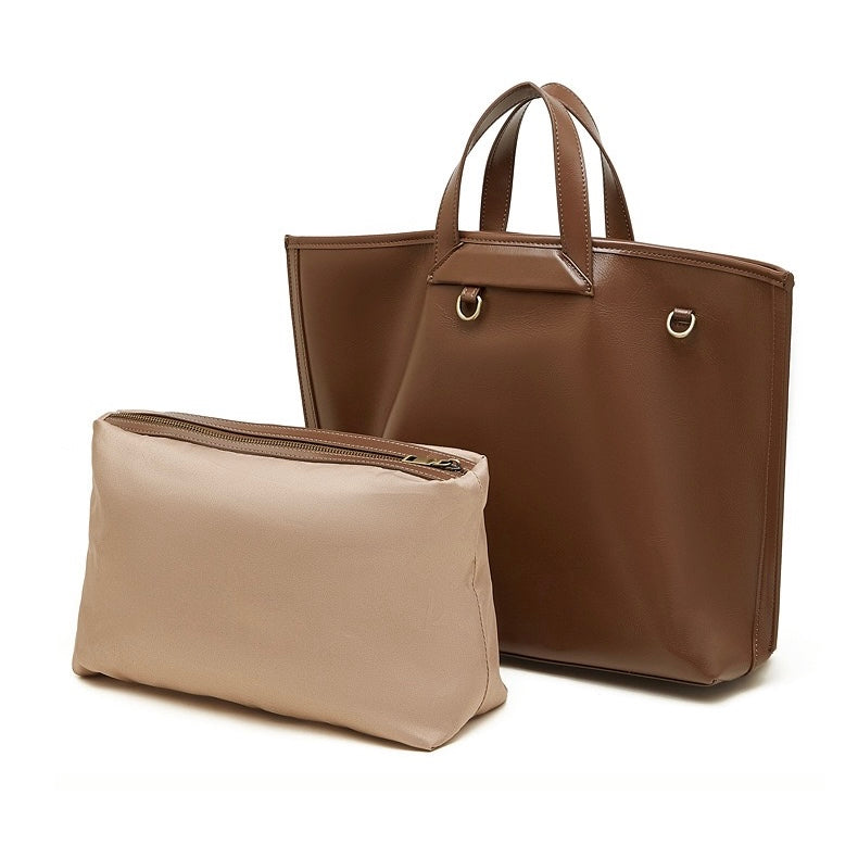 Women's Full-Grain Cowhide Tote with Polished Metal Hardware