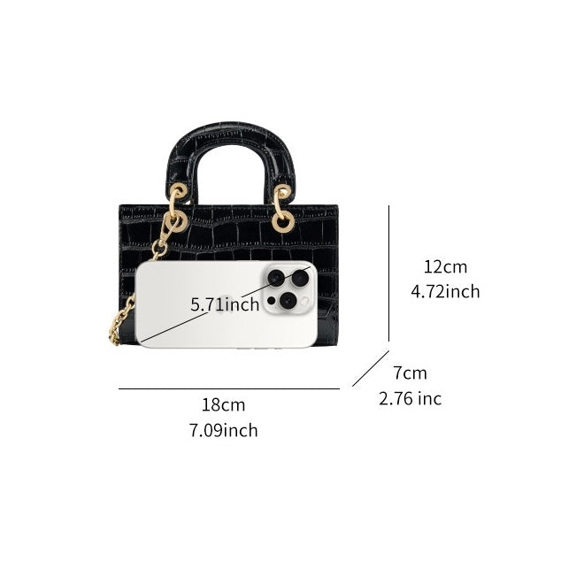 Women's Genuine Leather Croc Embossed Top Handle Handbag