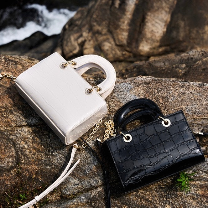 Women's Genuine Leather Croc Embossed Top Handle Handbag
