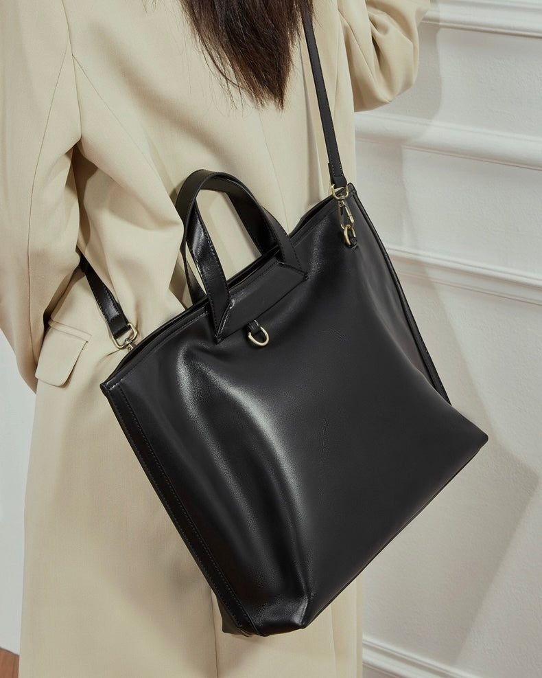 Women's Full-Grain Cowhide Tote with Polished Metal Hardware