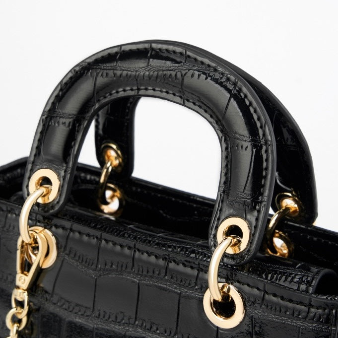 Women's Genuine Leather Croc Embossed Top Handle Handbag