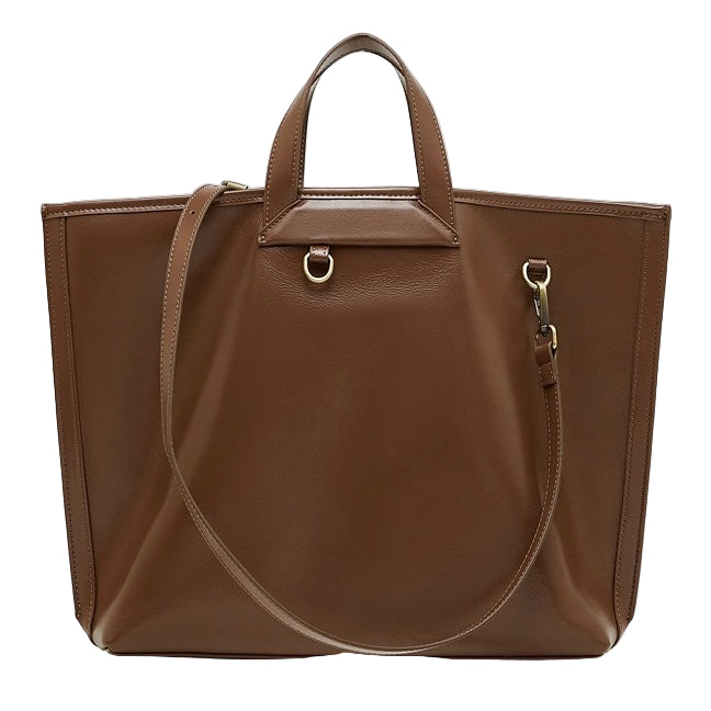 Women's Full-Grain Cowhide Tote with Polished Metal Hardware