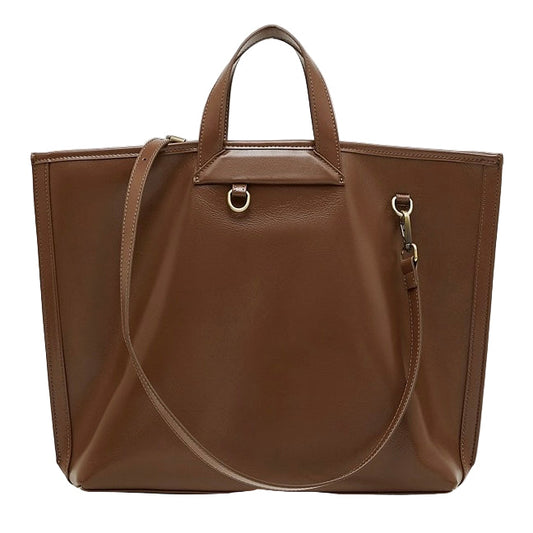 Women's Full-Grain Cowhide Tote with Polished Metal Hardware