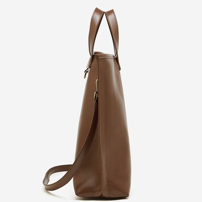 Women's Full-Grain Cowhide Tote with Polished Metal Hardware