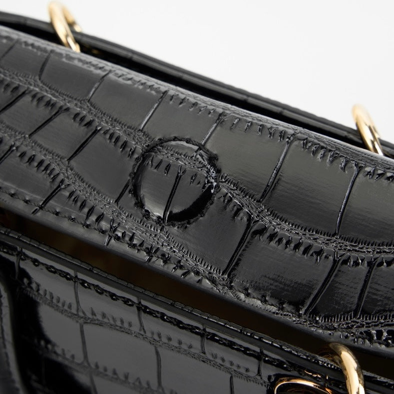 Women's Genuine Leather Croc Embossed Top Handle Handbag