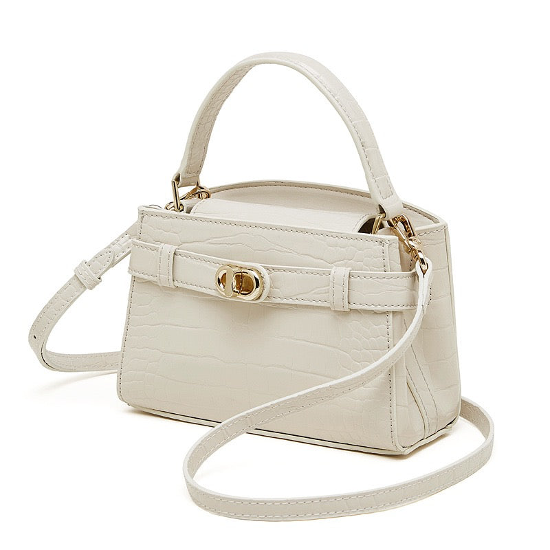 Women's Genuine Leather Croc Embossed Top Handle Bag